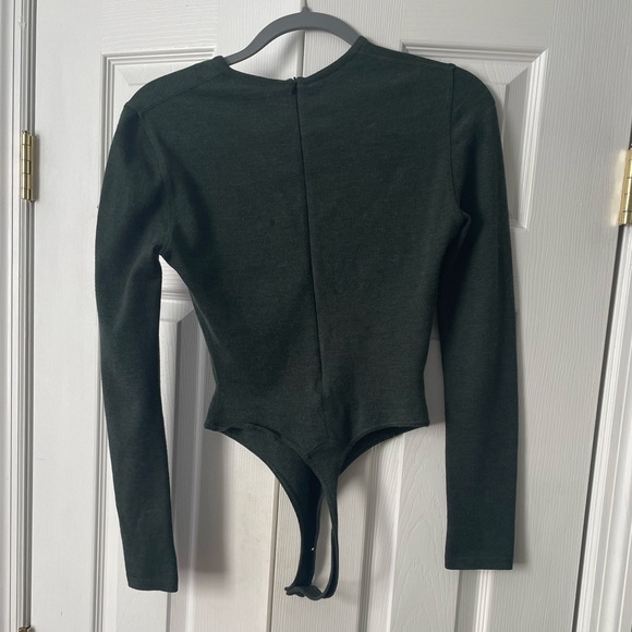 Vintage long sleeve wool blend olive green ALAIA BODYSUIT: SZ S - Picture 3 of 5